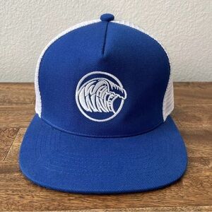 White Wave Longboard Trucker Mesh Hat Cap Blue White Snapback Embroidered